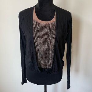 Pier Antonio Gaspari Fuzzi Black Cipria Long Sleeve Silk Angora Layered Top NWT